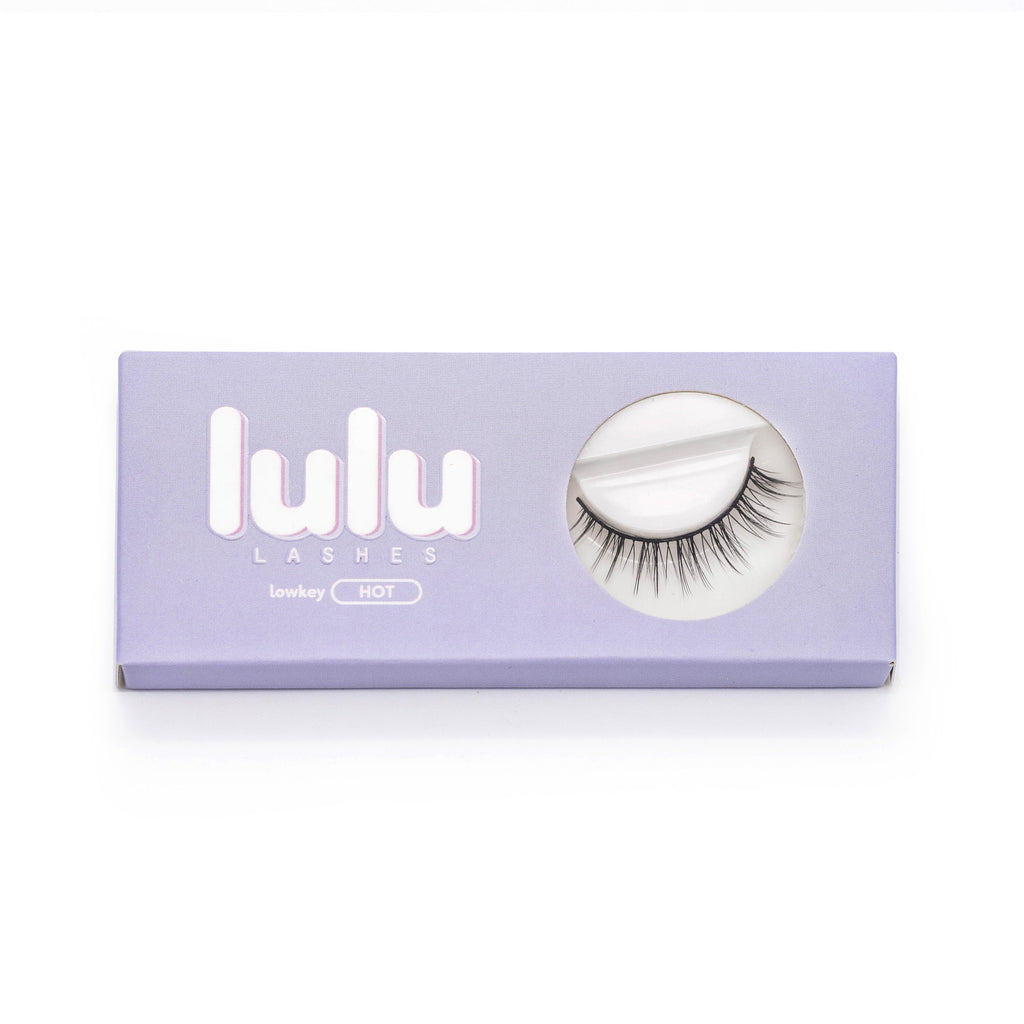 packaging of best fake eyelashes extensions lowkey hot in violet box cruelty free vegan false lashes | lulu lashes